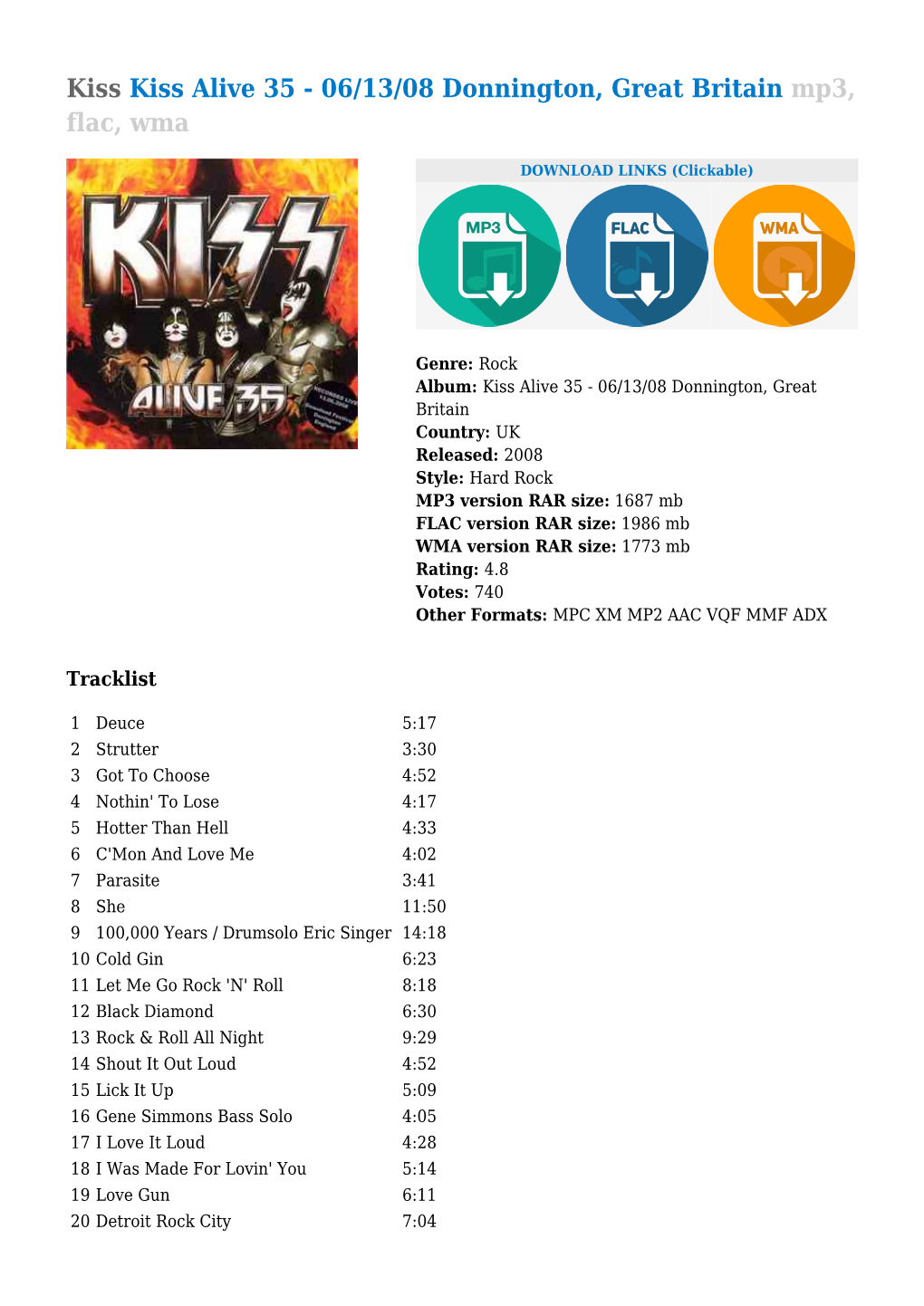 Kiss Kiss Alive 35 - 06/13/08 Donnington, Great Britain Mp3, Flac, Wma