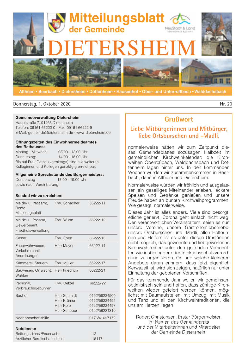 Mitteilungsblatt Der Gemeinde Dietersheim