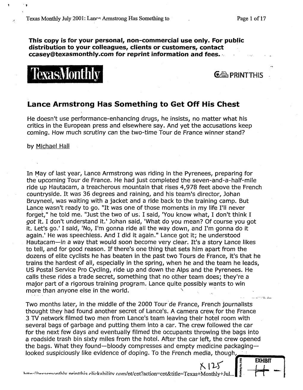 Lance Armstrong Has Something to Get Off His Chest