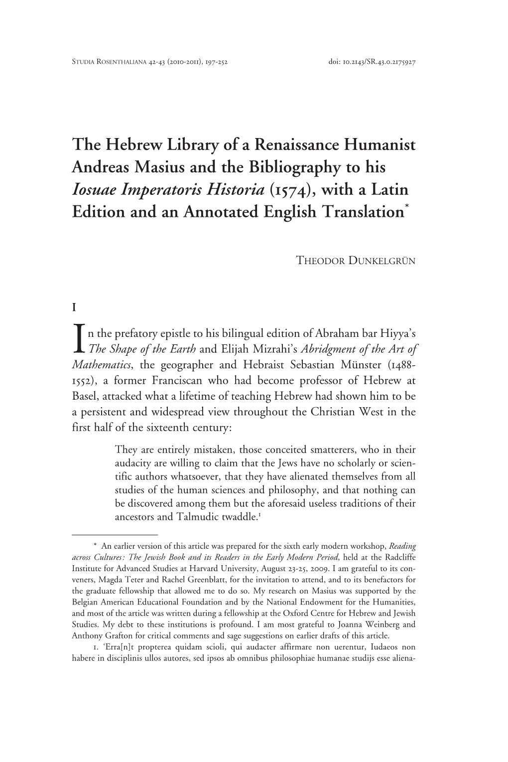 The Hebrew Library of a Renaissance Humanist