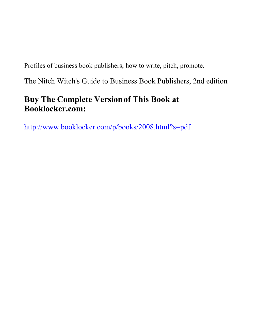 The Nitch Witch's Guide to Business Book Publishers, 2Nd Edition
