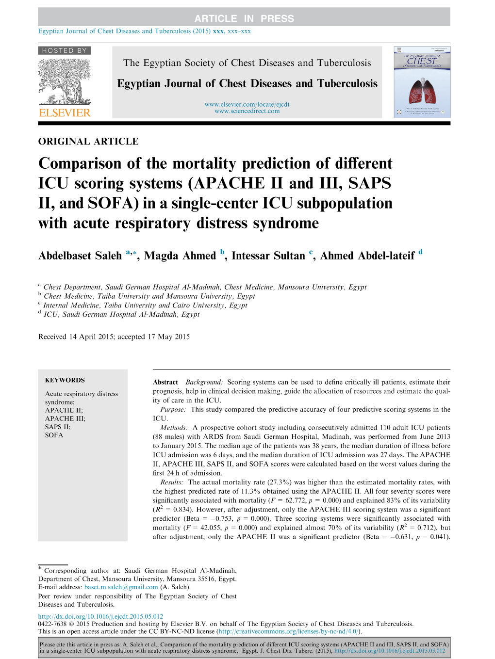 Comparison of the Mortality Prediction of Different ICU Scoring Systems