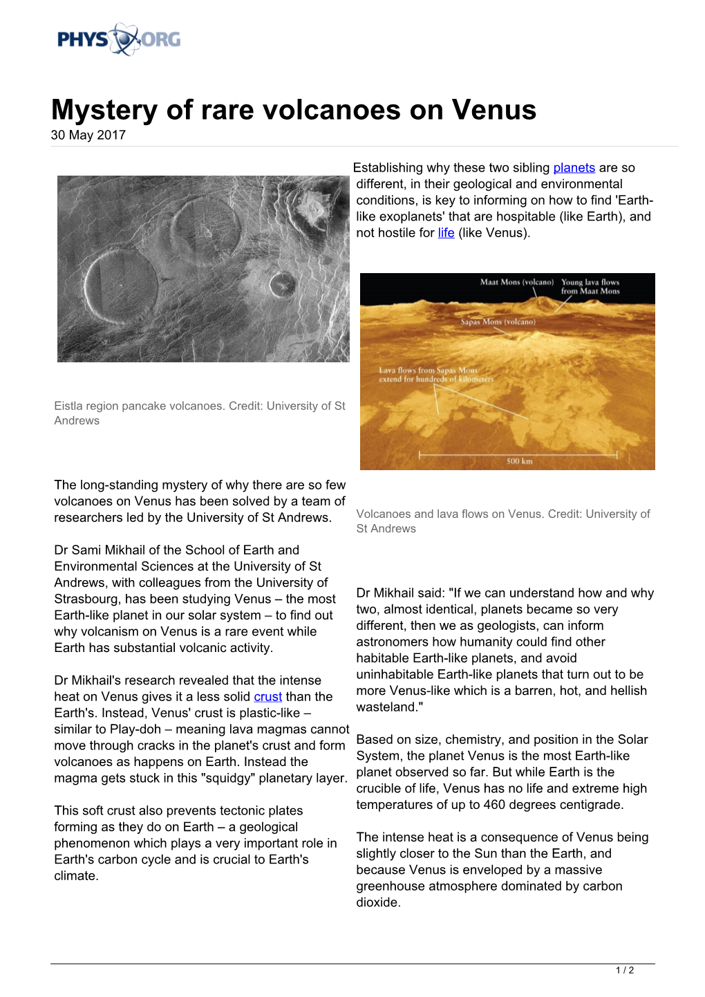 Mystery of Rare Volcanoes on Venus 30 May 2017