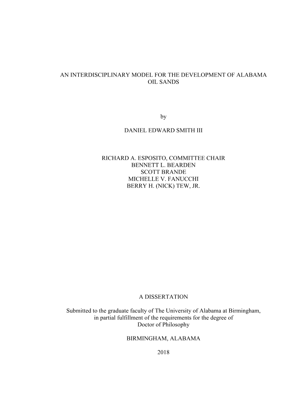 An Interdisciplinary Model for the Development of Alabama Oil Sands