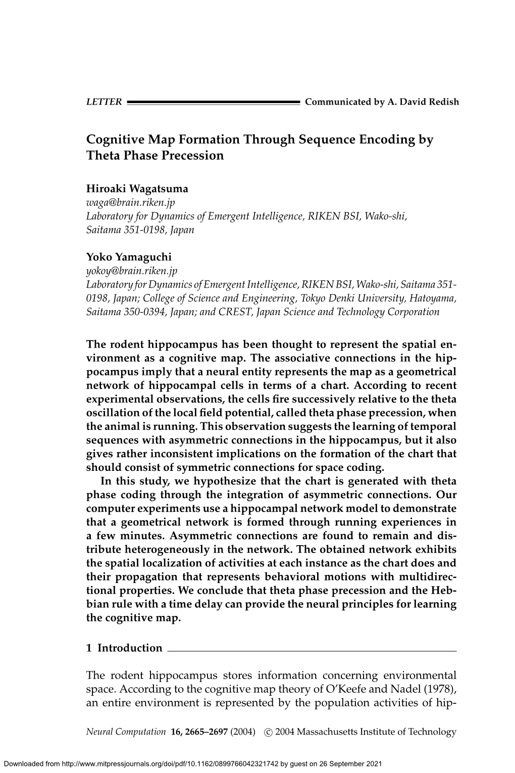 Cognitive Map Formation Through Sequence Encoding by Theta Phase Precession