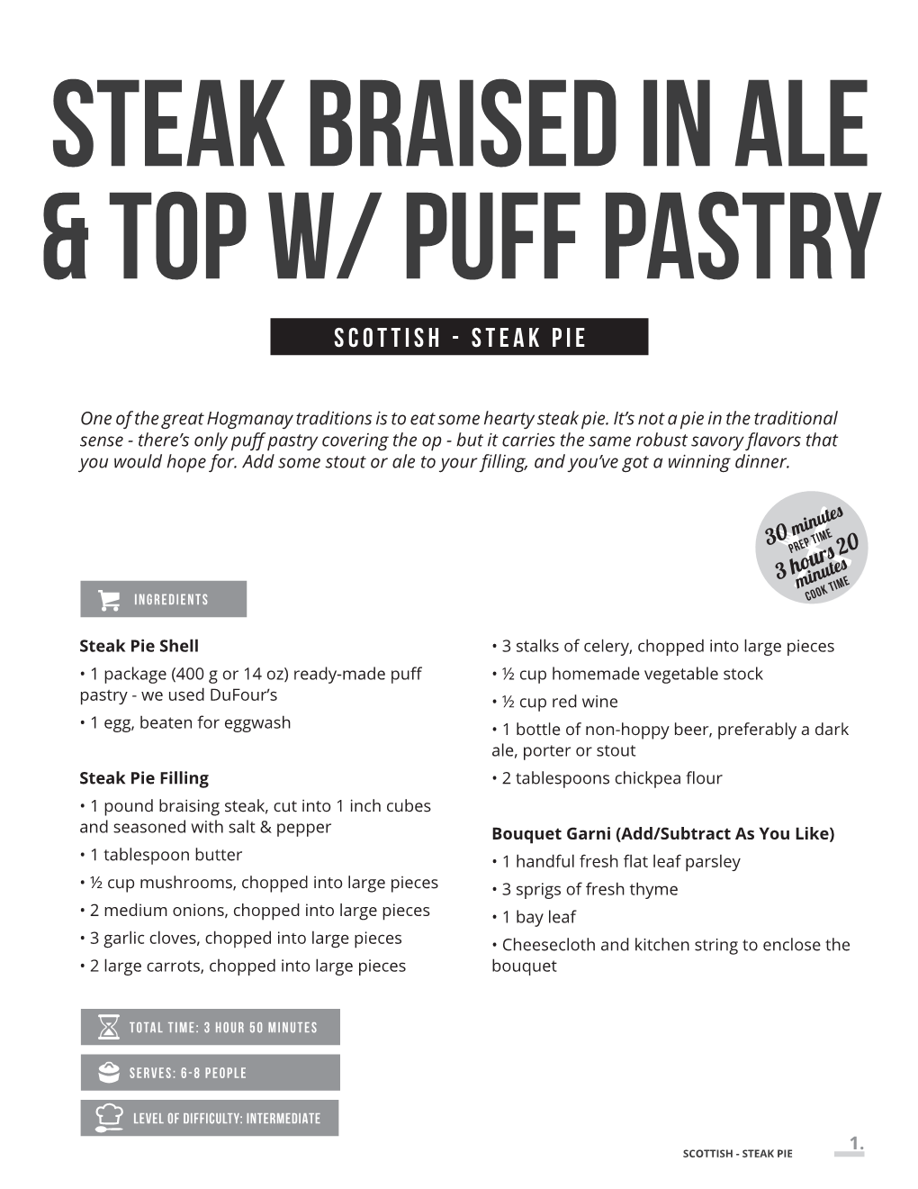 STEAK Braised in Ale & Top W/ Puff Pastry Scottish - Steak Pie