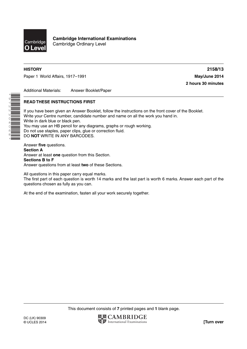 Cambridge International Examinations Cambridge Ordinary Level