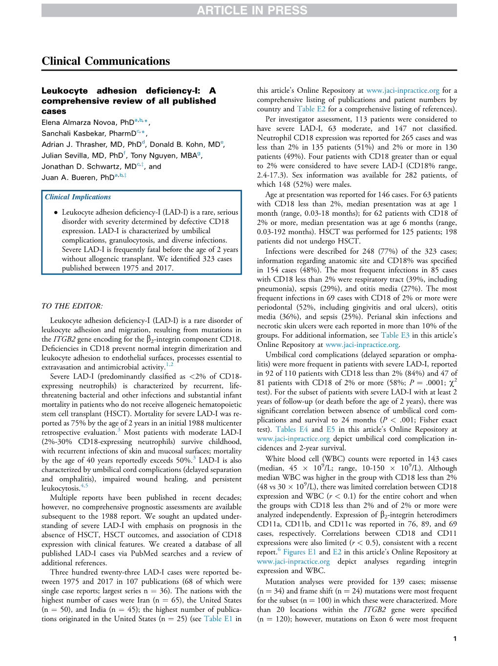 Leukocyte Adhesion Deficiency-I