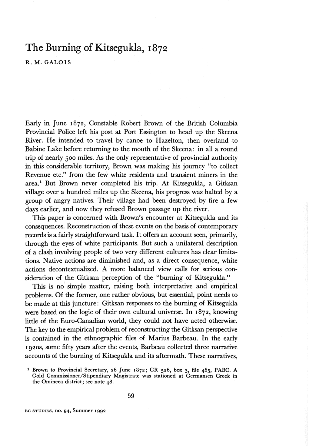 The Burning of Kitsegukla, 1872 R.M.GALOIS