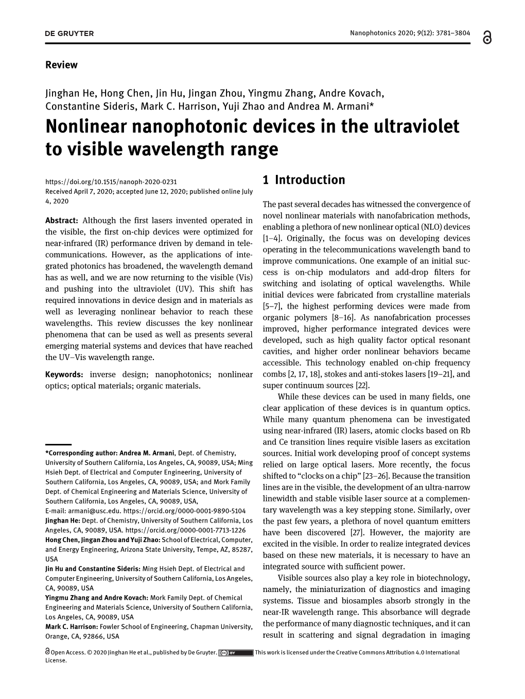 Nonlinear Nanophotonic Devices in the Ultraviolet to Visible Wavelength