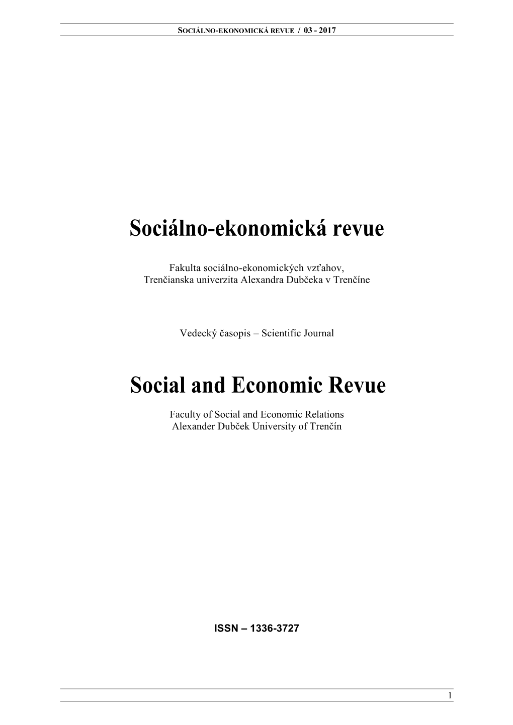 Sociálno-Ekonomická Revue / 03 - 2017