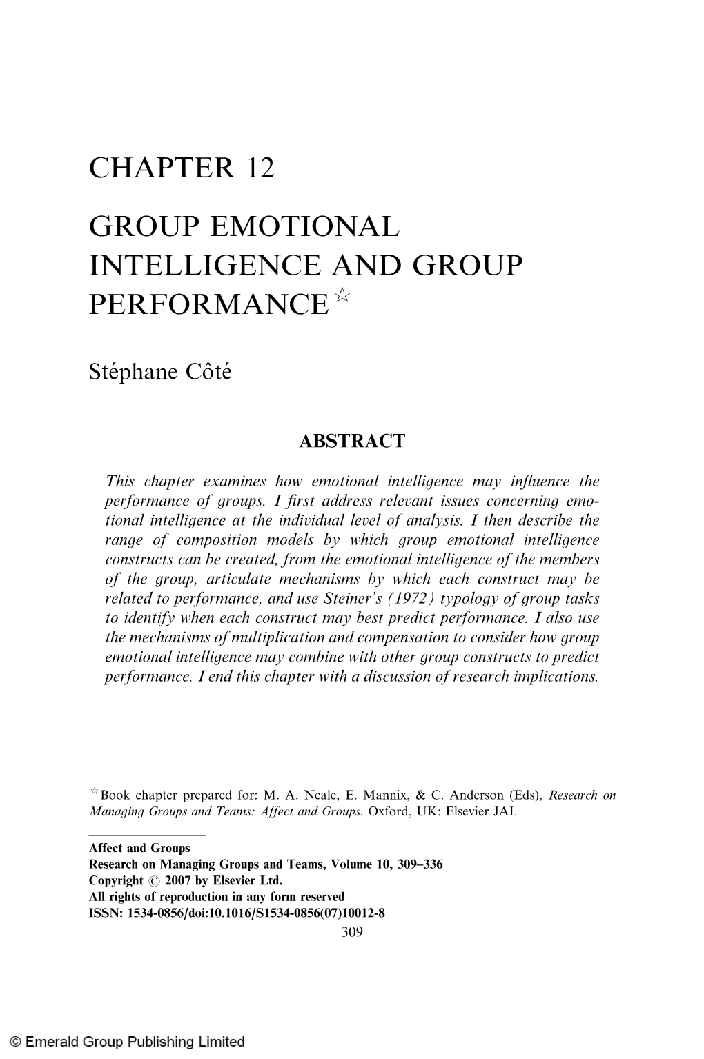 Chapter 12 Group Emotional Intelligence and Group