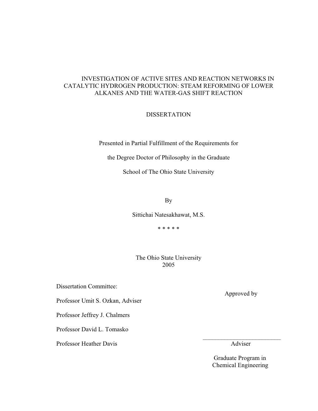 Steam Reforming of Lower Alkanes and the Water-Gas Shift Reaction