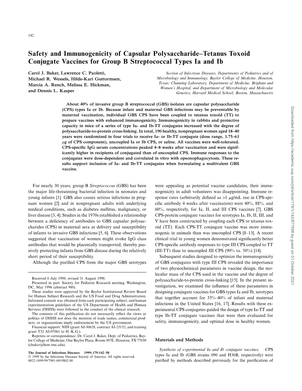 Safety and Immunogenicity of Capsular Polysaccharide–Tetanus Toxoid Conjugate Vaccines for Group B Streptococcal Types Ia and Ib