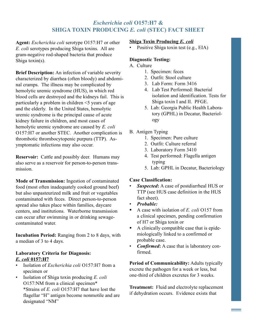 E. Coli (STEC) FACT SHEET