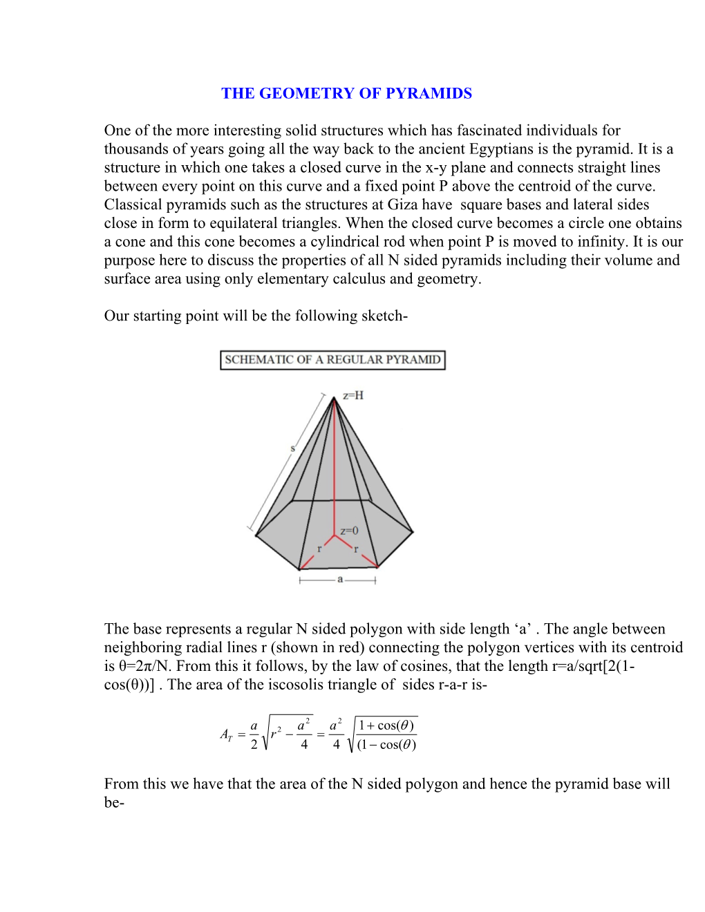 THE GEOMETRY of PYRAMIDS One of the More Interesting Solid