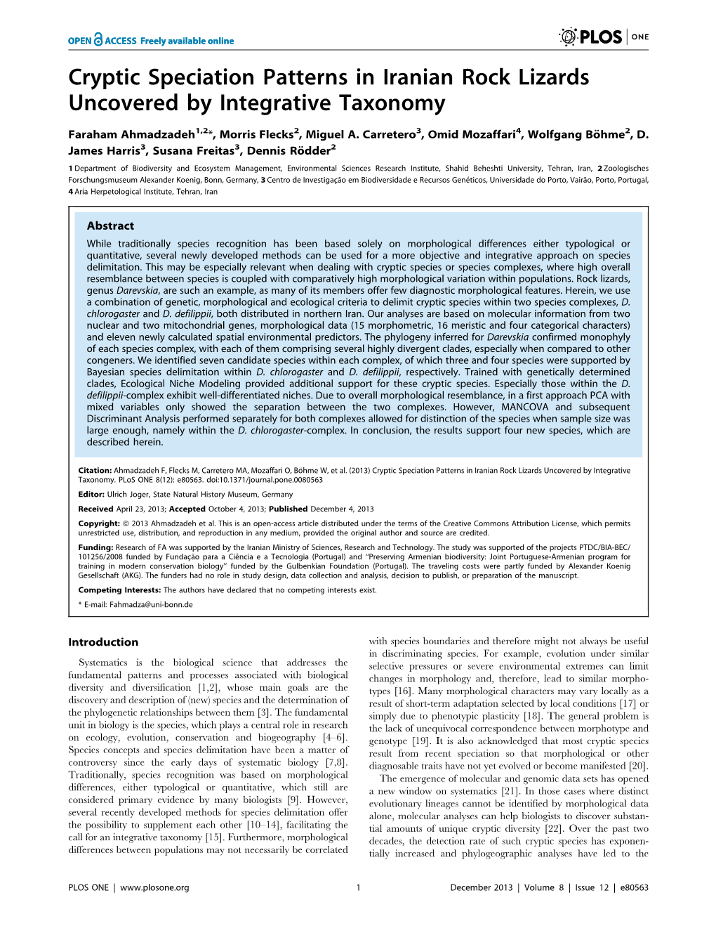 Cryptic Speciation Patterns in Iranian Rock Lizards Uncovered by Integrative Taxonomy