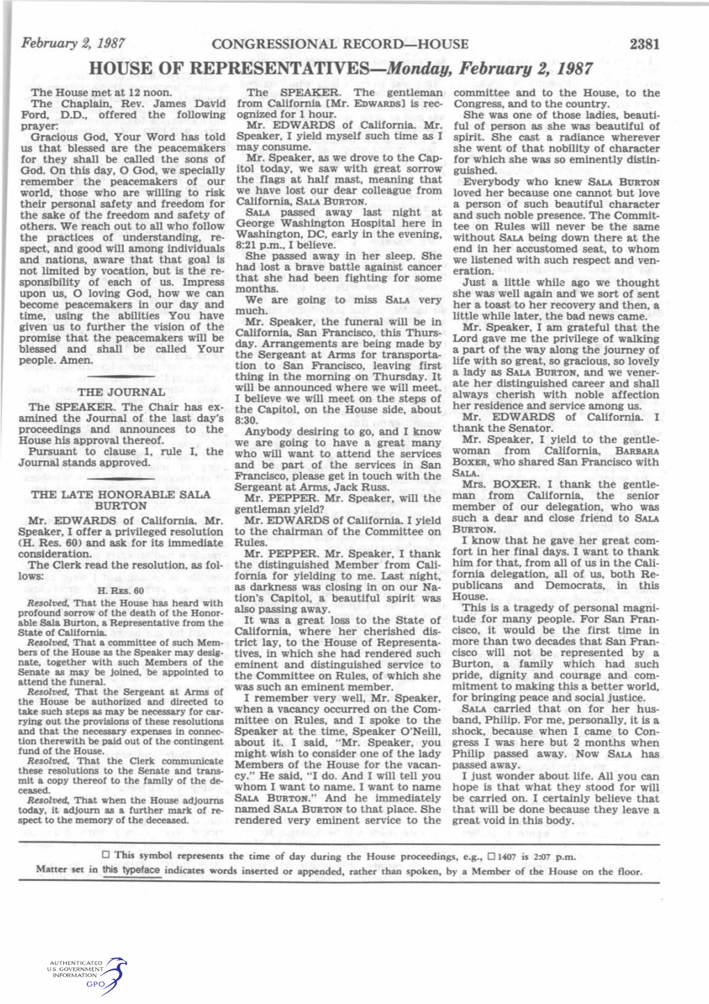 HOUSE of REPRESENTATIVES-Monday, February 2, 1987 the House Met at 12 Noon