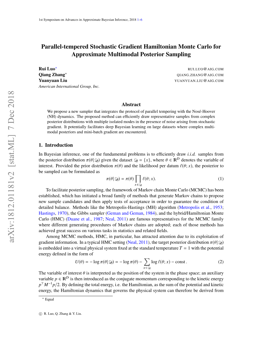 Parallel-Tempered Stochastic Gradient Hamiltonian Monte Carlo for Approximate Multimodal Posterior Sampling