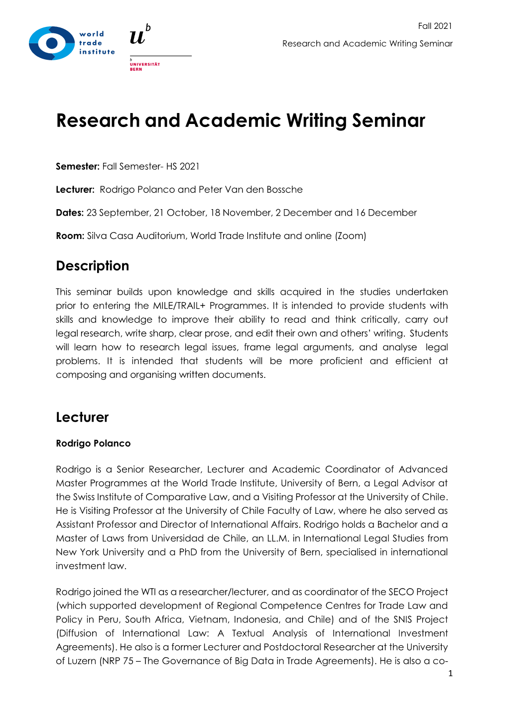 Research and Academic Writing Seminar