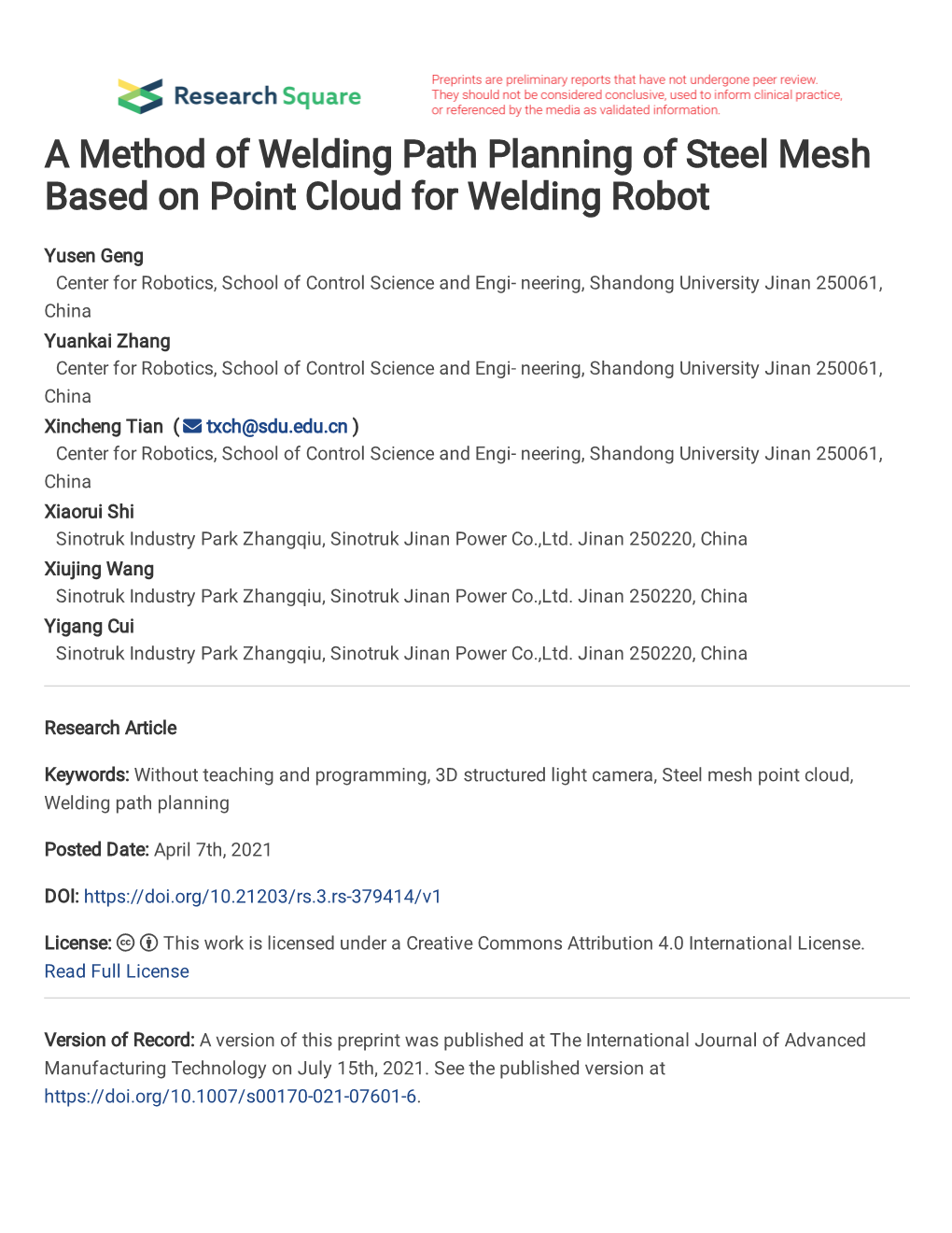 A Method of Welding Path Planning of Steel Mesh Based on Point Cloud for Welding Robot