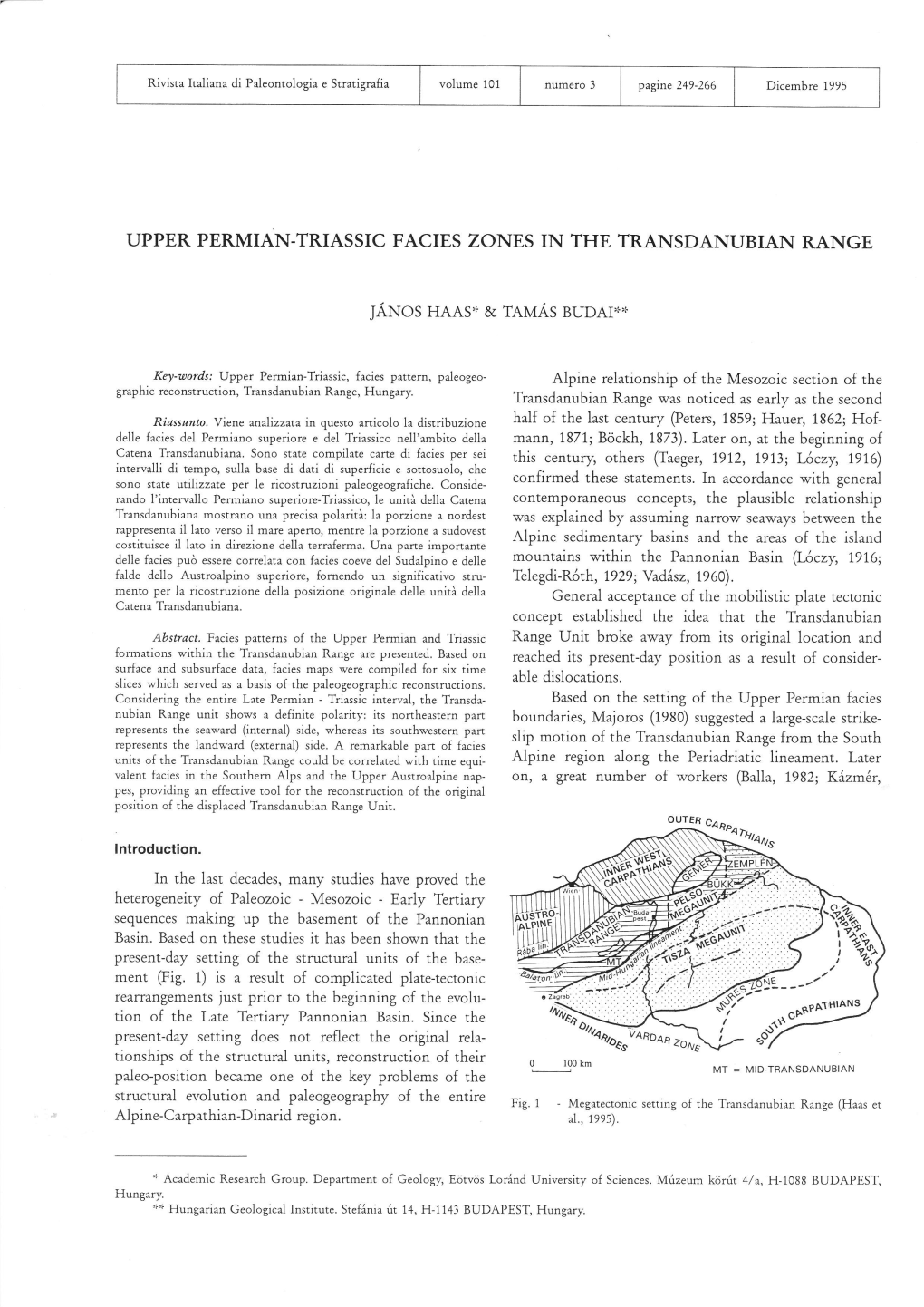 Upper Permian.Trias Sic Facies Zones in the Transdanubian Range