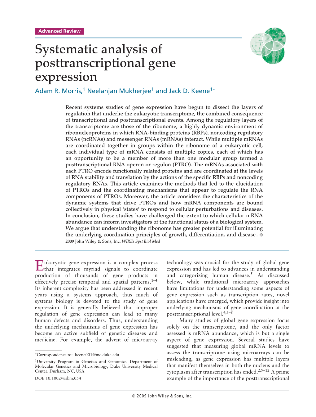 Systematic Analysis of Posttranscriptional Gene Expression Adam R