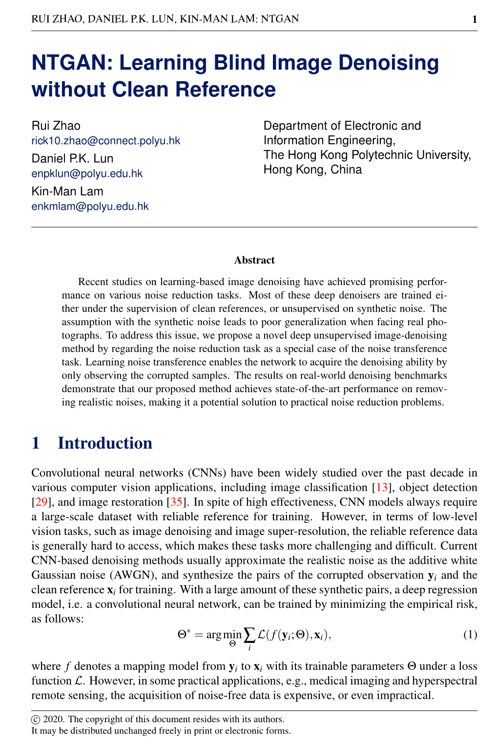 NTGAN: Learning Blind Image Denoising Without Clean Reference