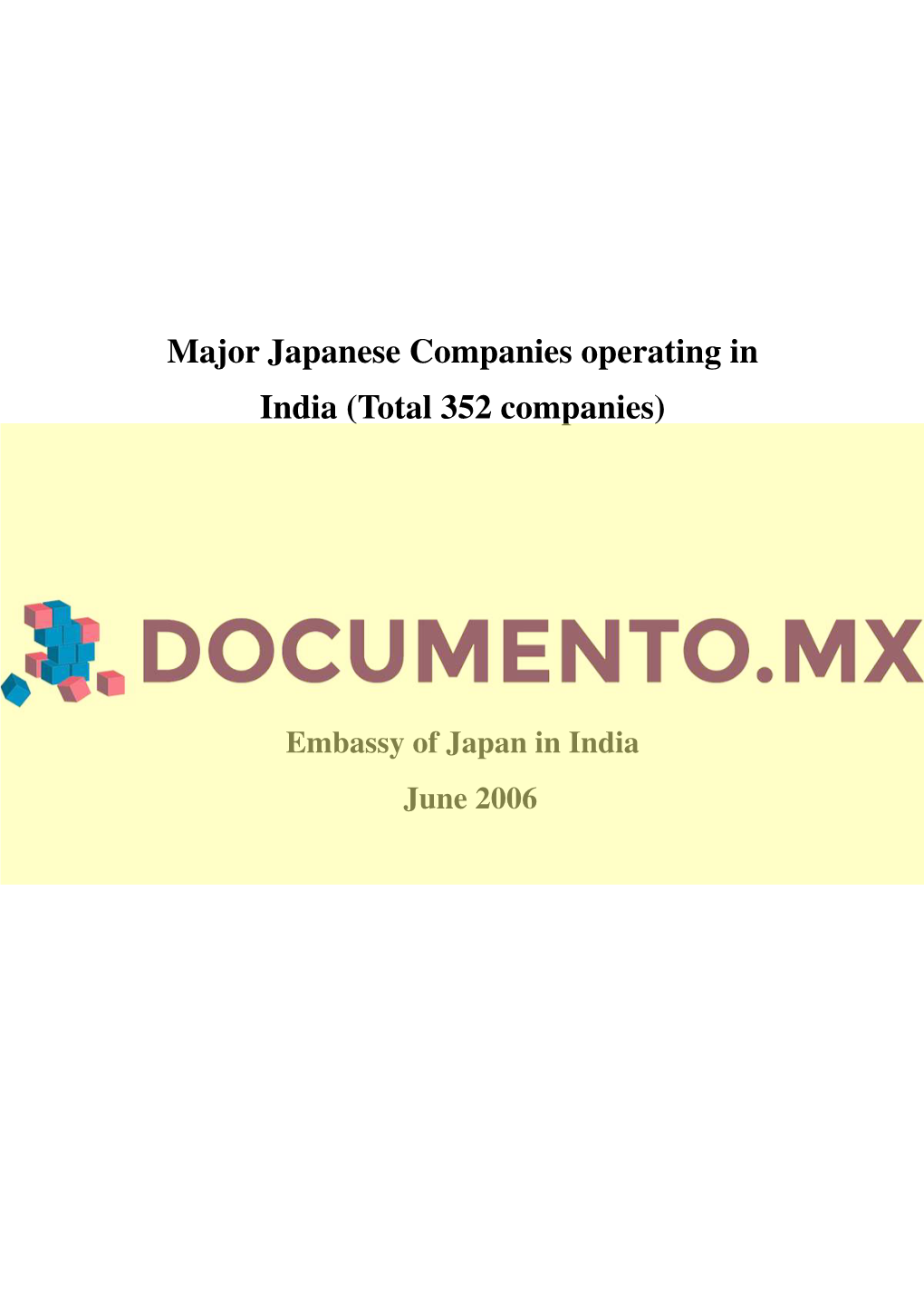 Major Japanese Companies Operating in India (Total 352 Companies)