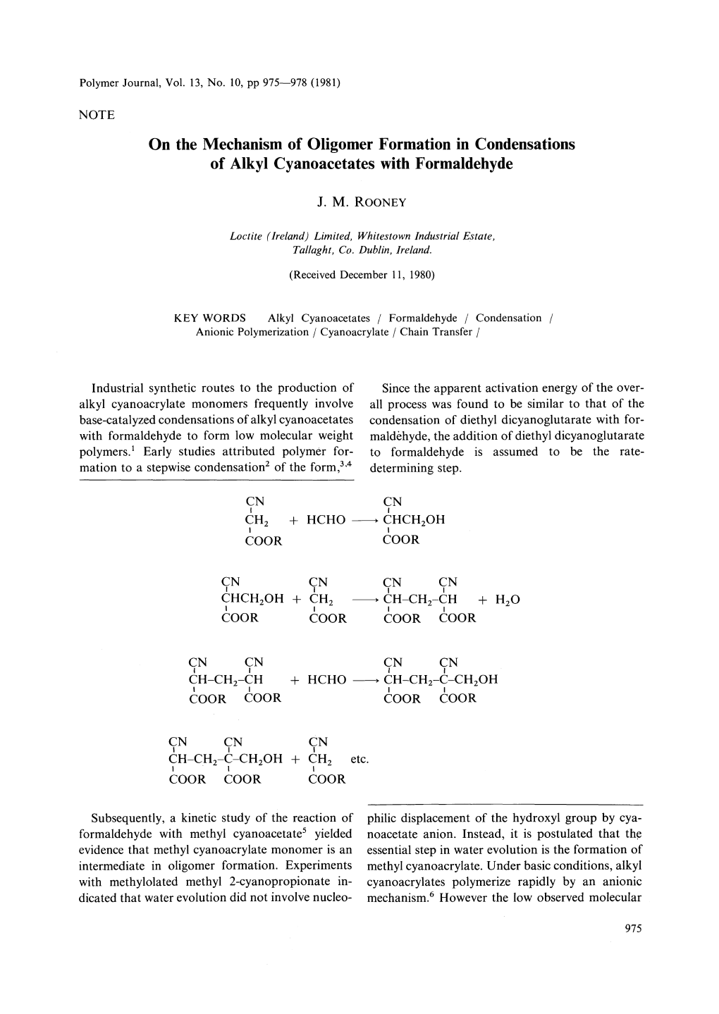 On the Mechanism of Oligomer Formation in Condensations of Alkyl Cyanoacetates with Formaldehyde