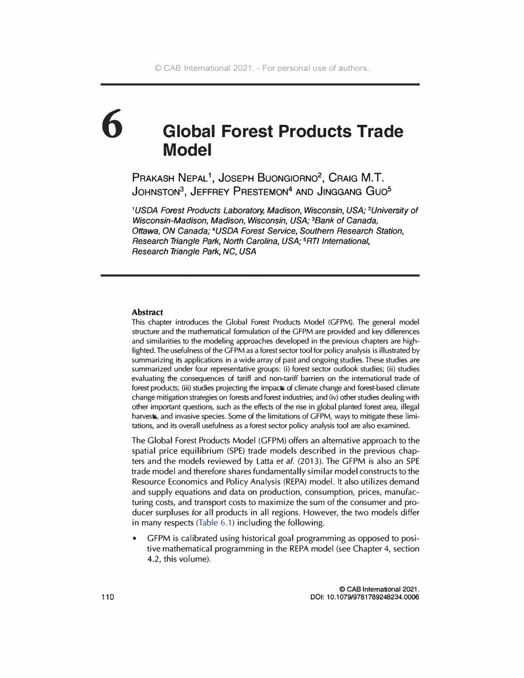 Chapter 6 Global Forest Products Trade Model