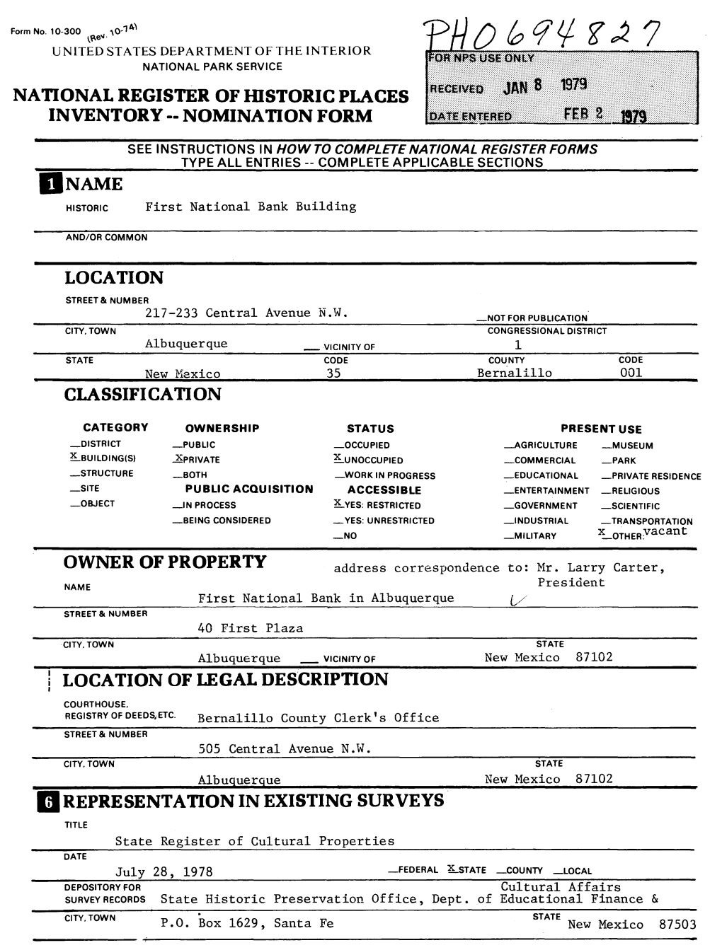 National Register of Historic Places Inventory -- Nomination Form