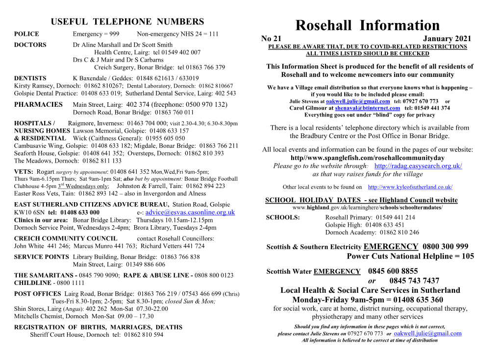 Rosehall Information