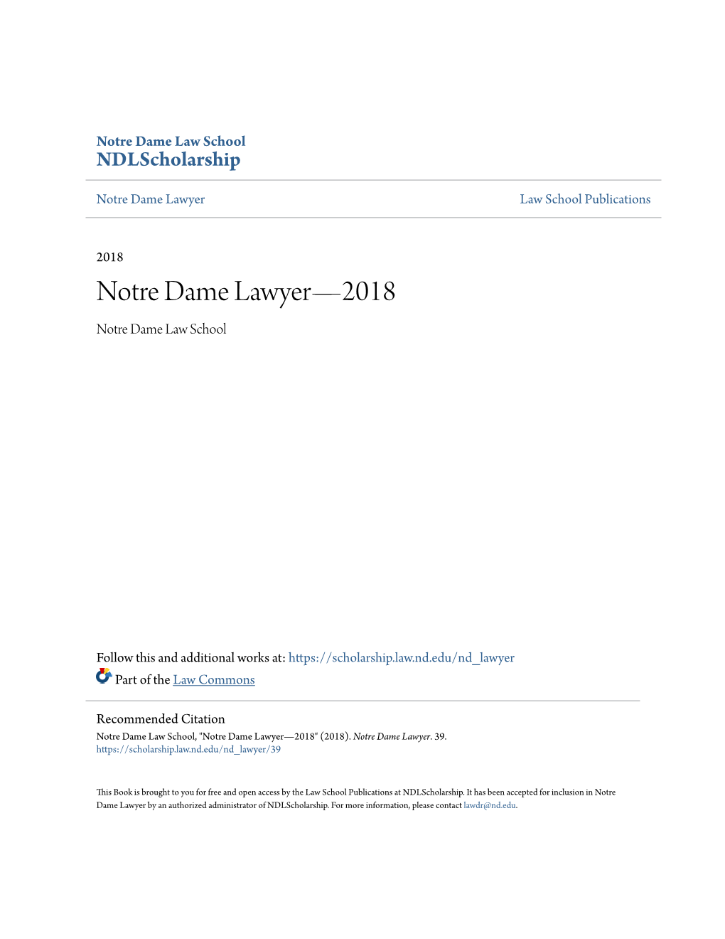 Notre Dame Lawyer—2018 Notre Dame Law School