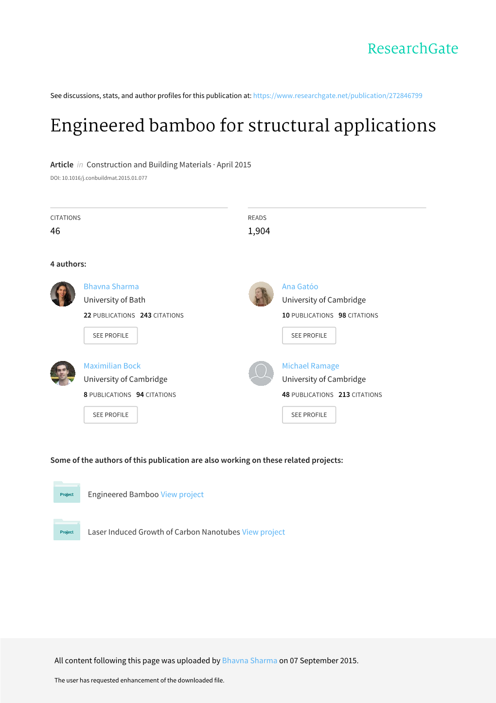 Engineered Bamboo for Structural Applications