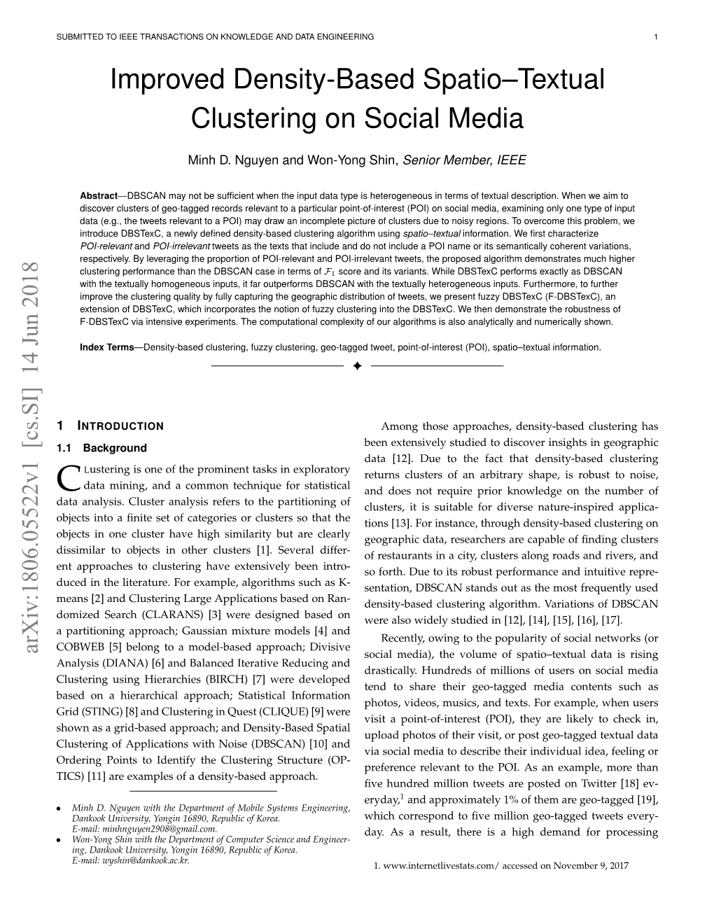 Improved Density-Based Spatio–Textual Clustering on Social Media