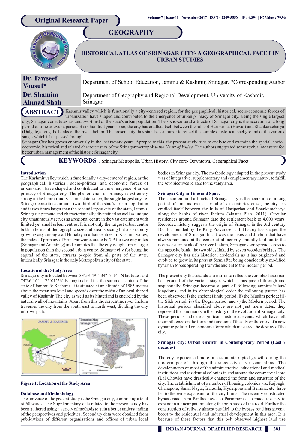 Dr. Tawseef Yousuf* Dr. Shamim Ahmad Shah Original Research