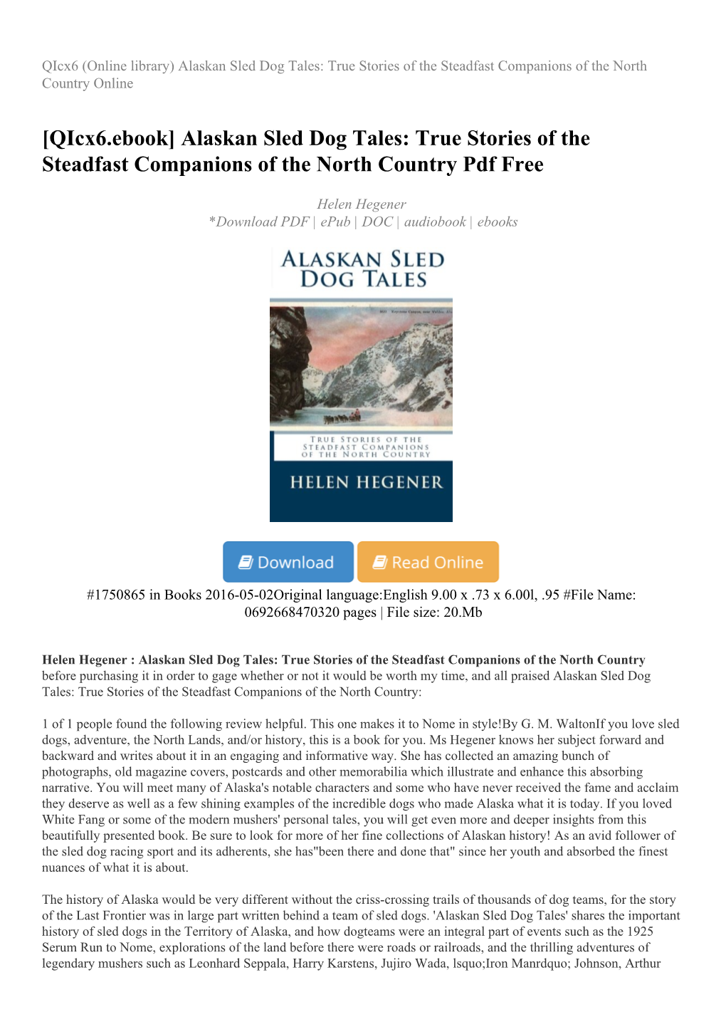 Alaskan Sled Dog Tales: True Stories of the Steadfast Companions of the North Country Online