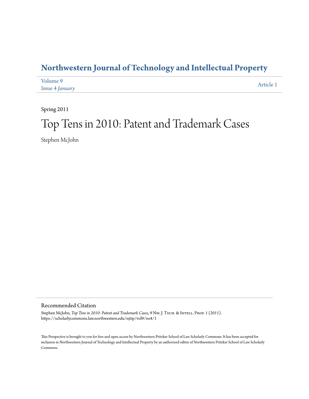 Patent and Trademark Cases Stephen Mcjohn