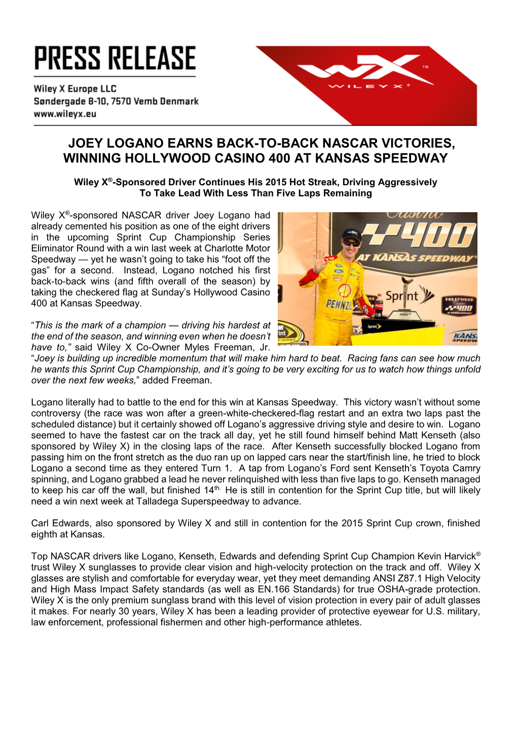 Joey Logano Wins at Kansas