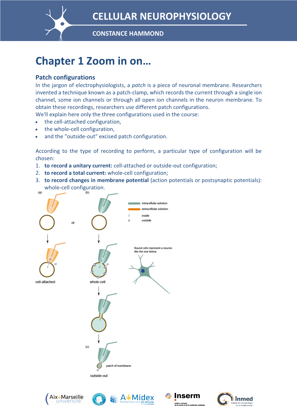 Chapter 1 Zoom in On… Patch Configurations in the Jargon of Electrophysiologists, a Patch Is a Piece of Neuronal Membrane