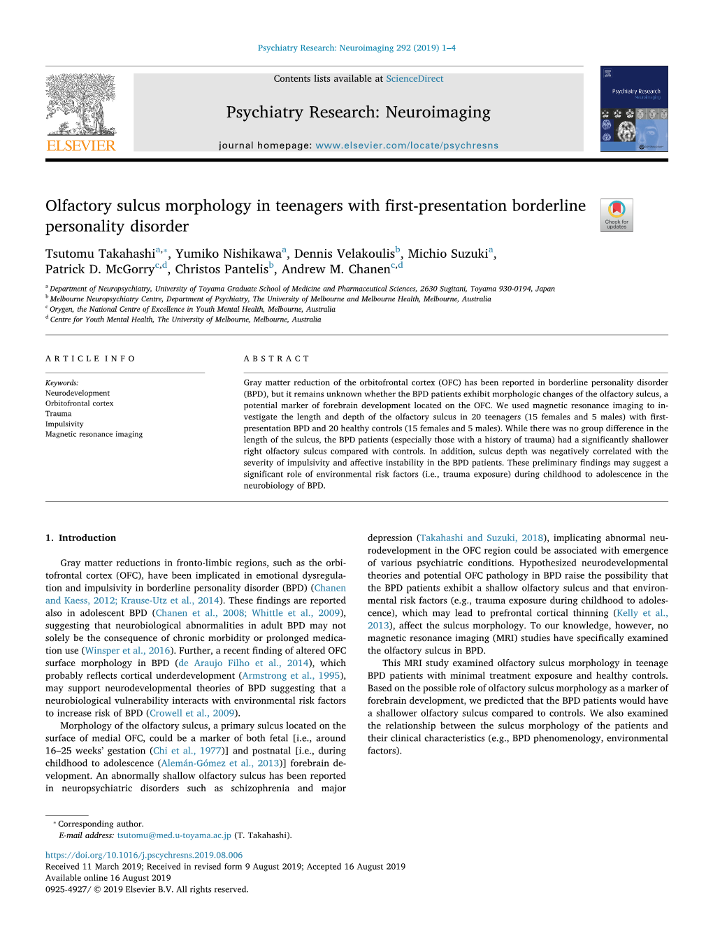 Olfactory Sulcus Morphology in Teenagers with First-Presentation