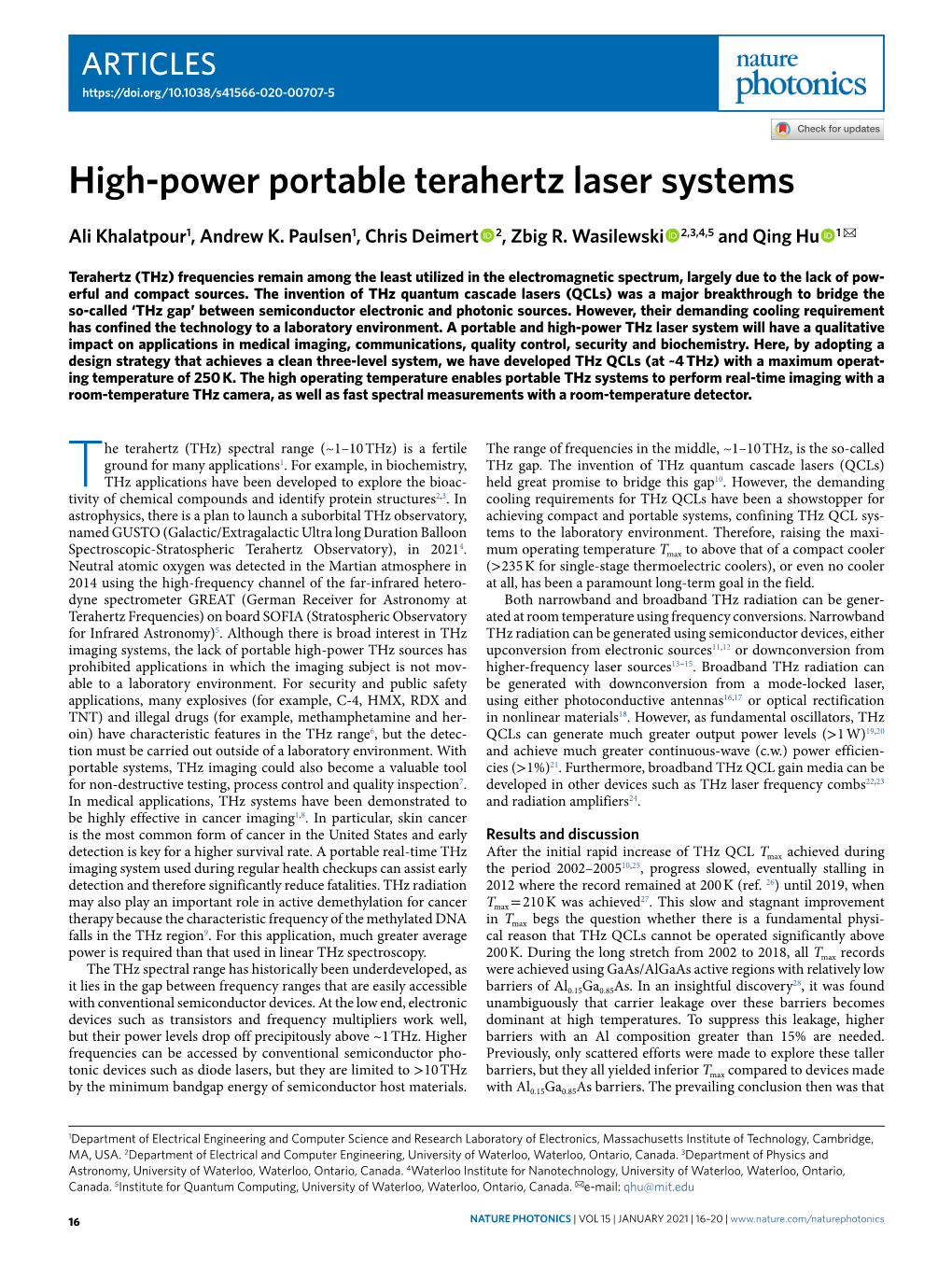 High-Power Portable Terahertz Laser Systems