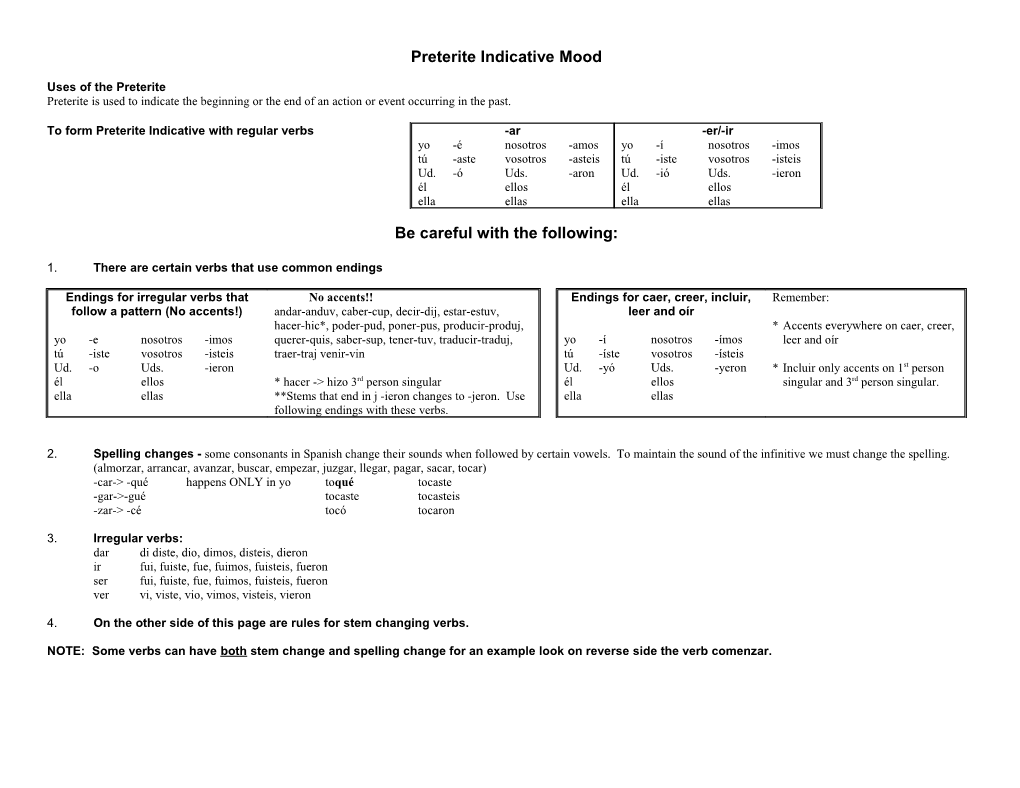 Preterite Indicative Mood