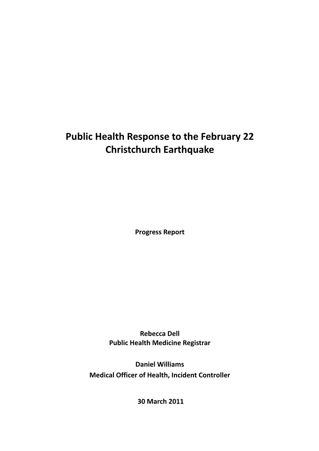 Public Health Response to the February 22 Christchurch Earthquake