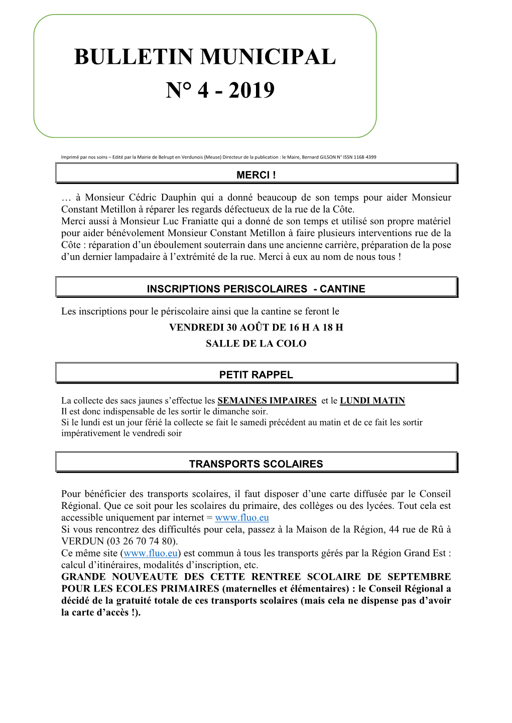 Bulletin Municipal N° 4 - 2019