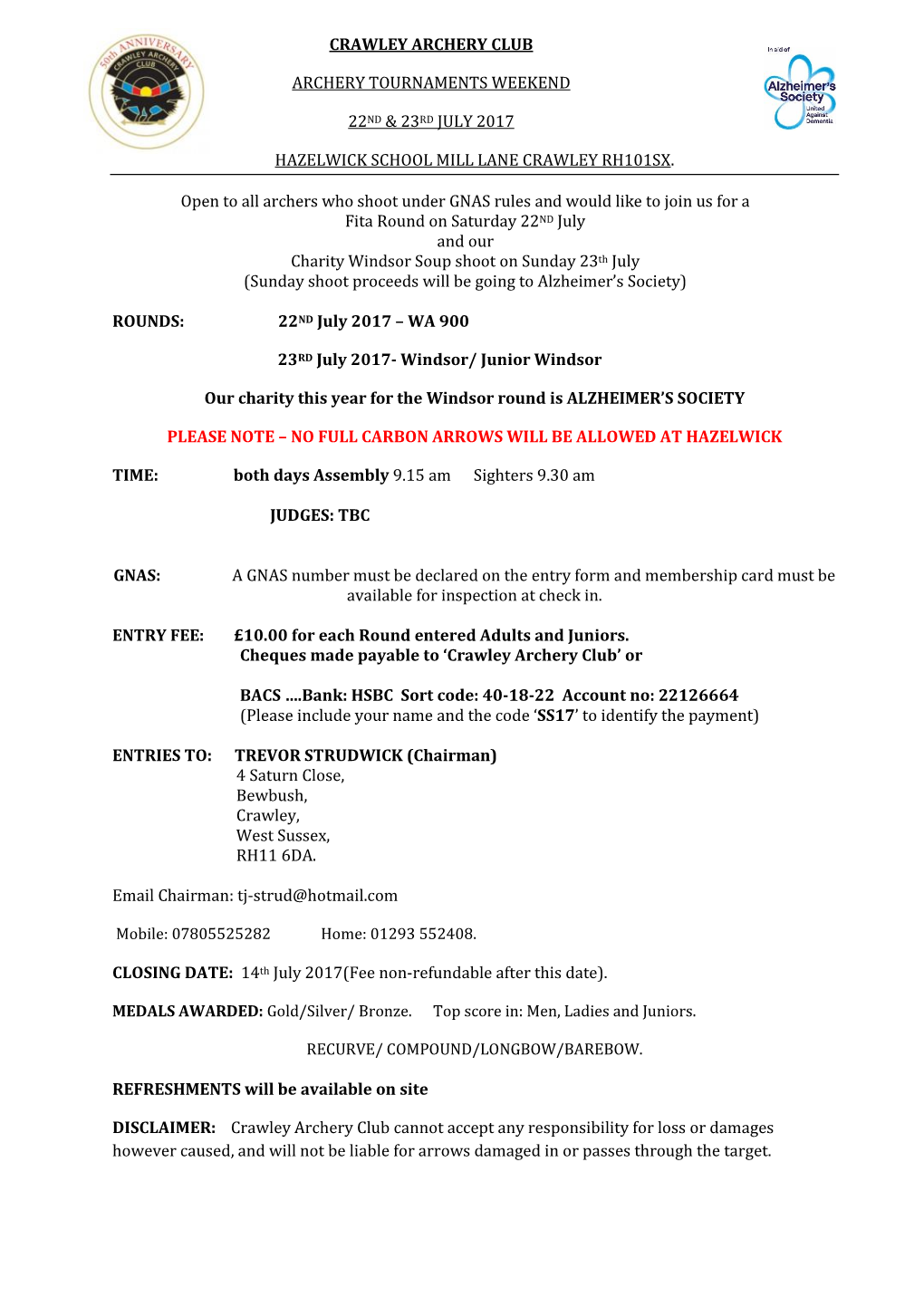 Crawley Archery Club Archery Tournaments