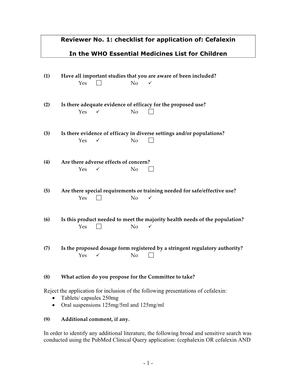 Cefalexin in the WHO Essential Medicines List for Children Reject