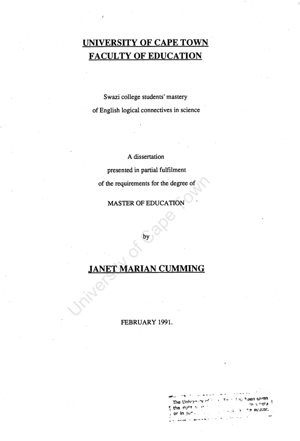 Swazi College Students' Mastery of English Logical Connectives in Science