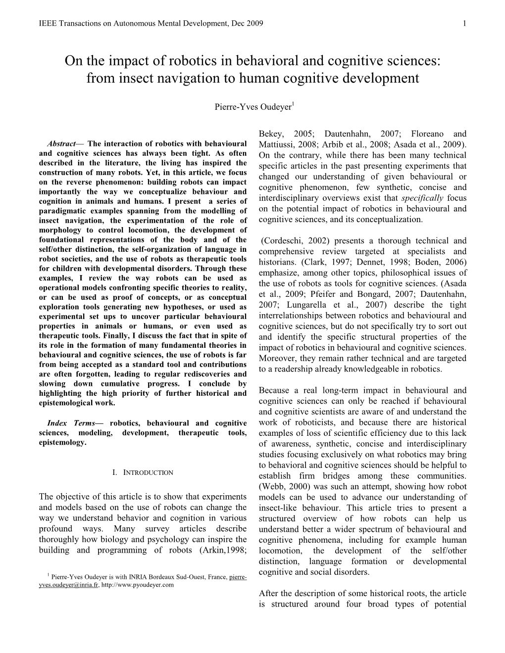 On the Impact of Robotics in Behavioral and Cognitive Sciences: from Insect Navigation to Human Cognitive Development